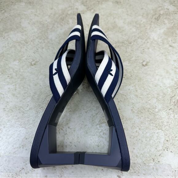 VIVAIA Womens Sz 39 Jennifer Square-Toe Block Heel Criss-Cross Navy White Sandal - Picture 7 of 14